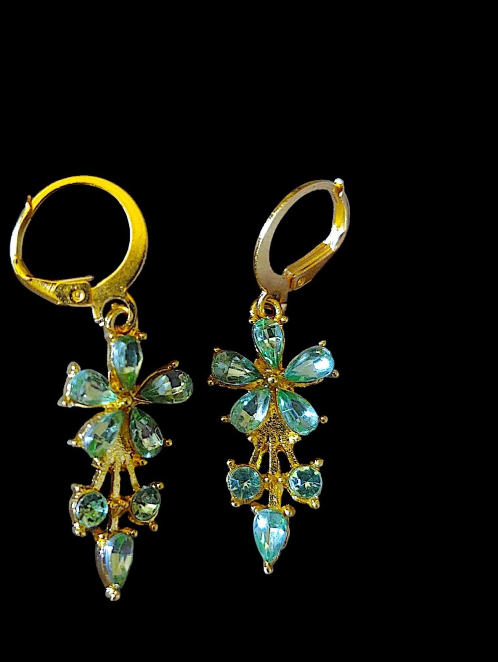 Peridot Green Crystal Floral Drop Earrings